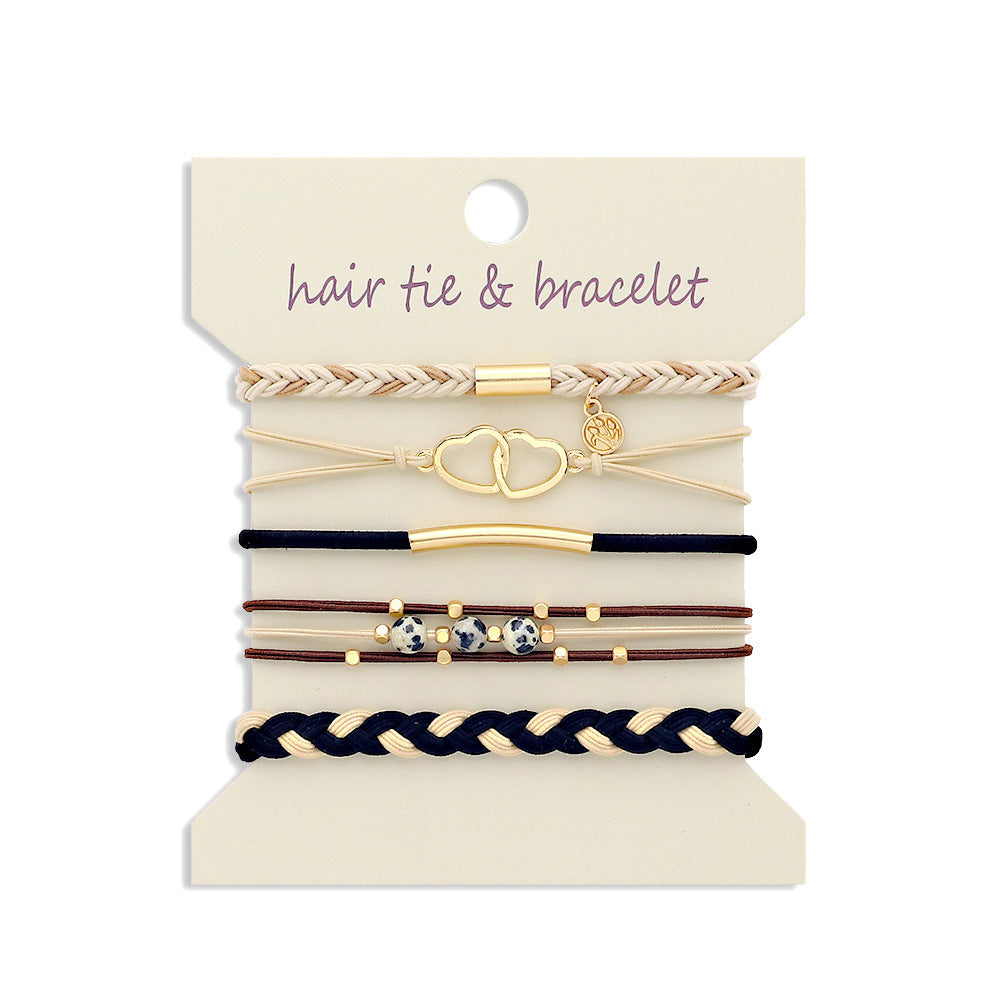 Mixed Charm Elastic Hair Tie Bracelets - Heart