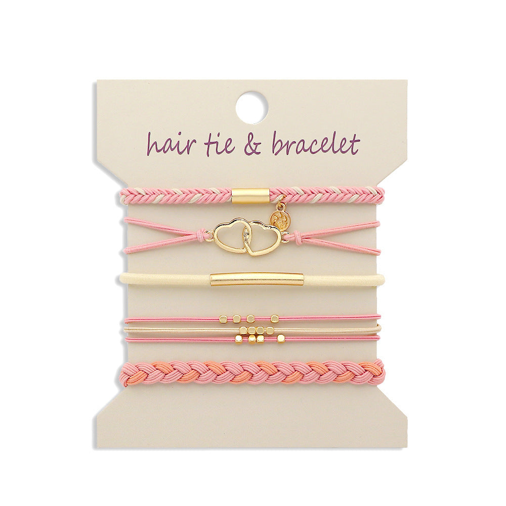 Mixed Charm Elastic Hair Tie Bracelets - Pink