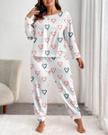 Plus Size Heart Motif Two Piece Lounge Set - White