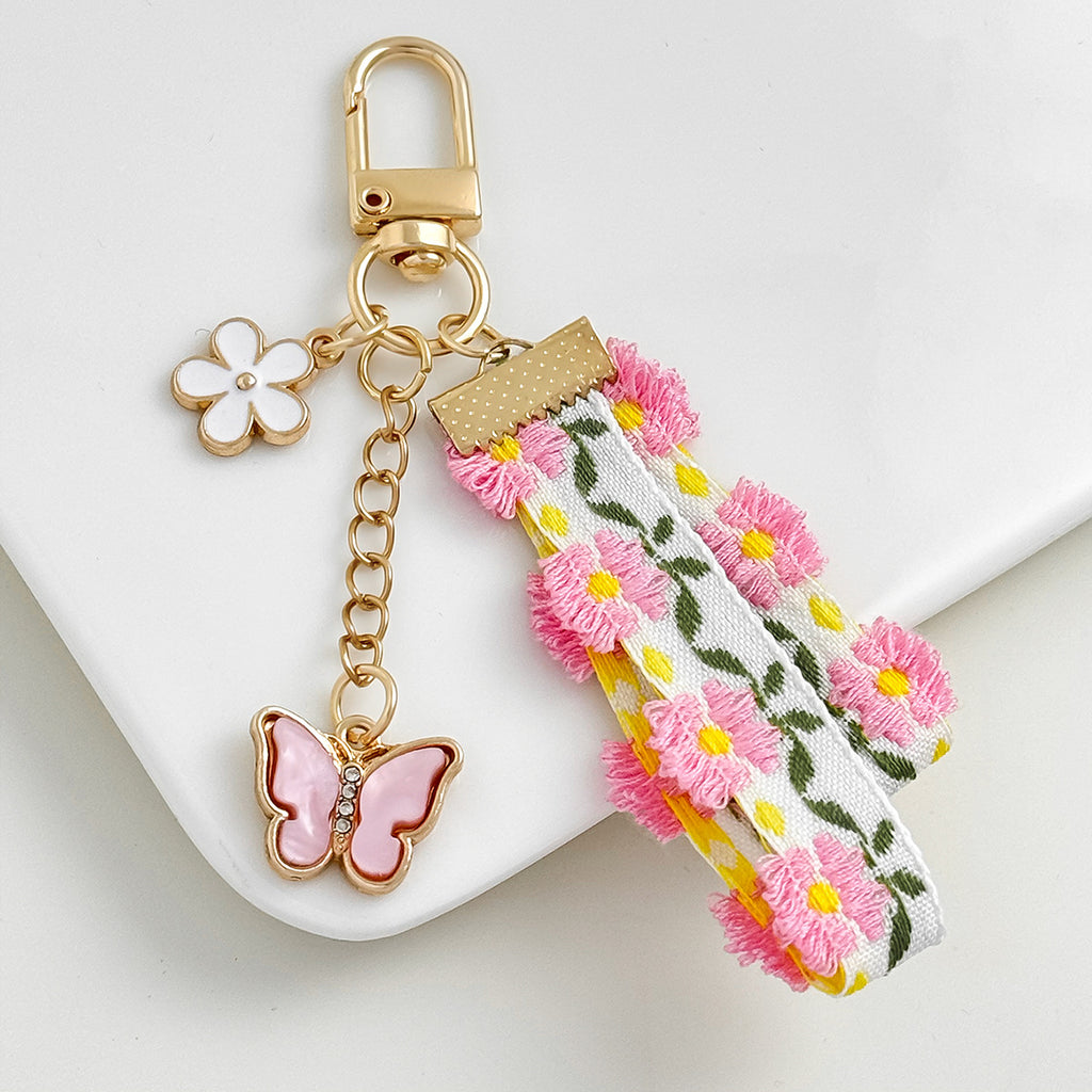 Floral Ribbon Butterfly Charm Keychain - Color_1