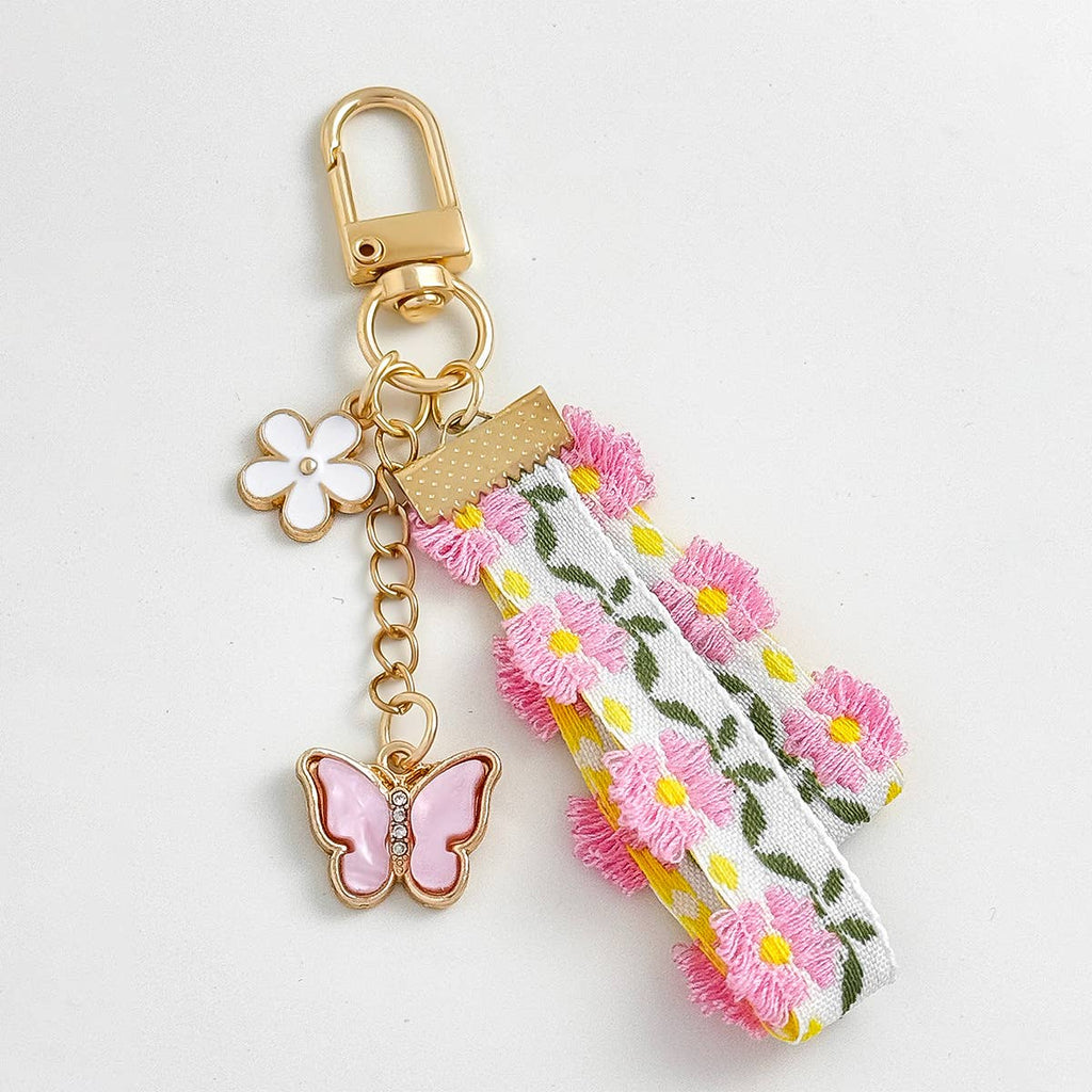 Floral Ribbon Butterfly Charm Keychain