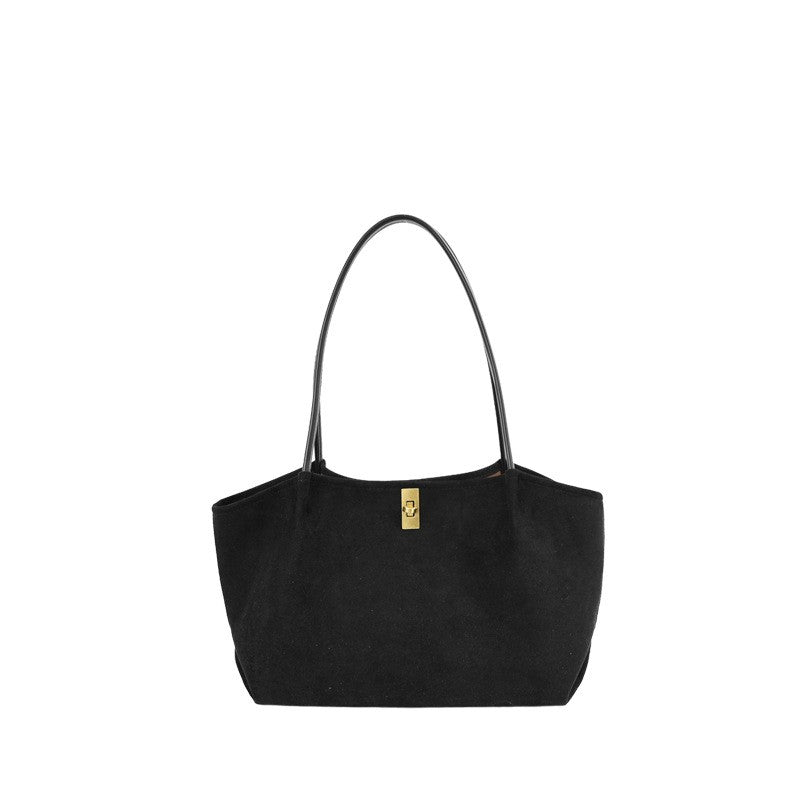 Slouchy Faux Suede Shopper Tote with Zip Pouch - Black