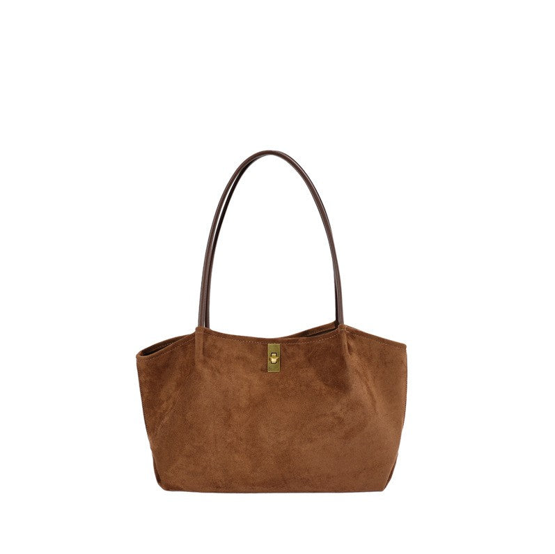 Slouchy Faux Suede Shopper Tote with Zip Pouch - Cognac
