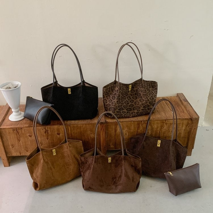 Slouchy Faux Suede Shopper Tote with Zip Pouch