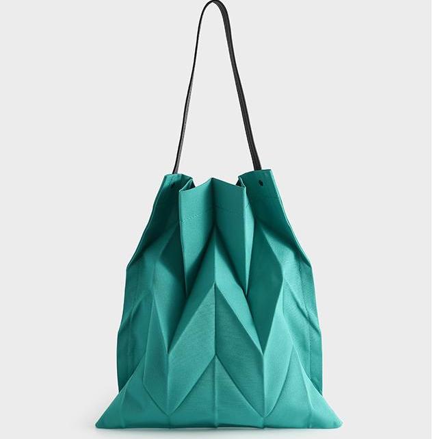 Origami Pleated Foldable Canvas Tote Bag - Green - 1