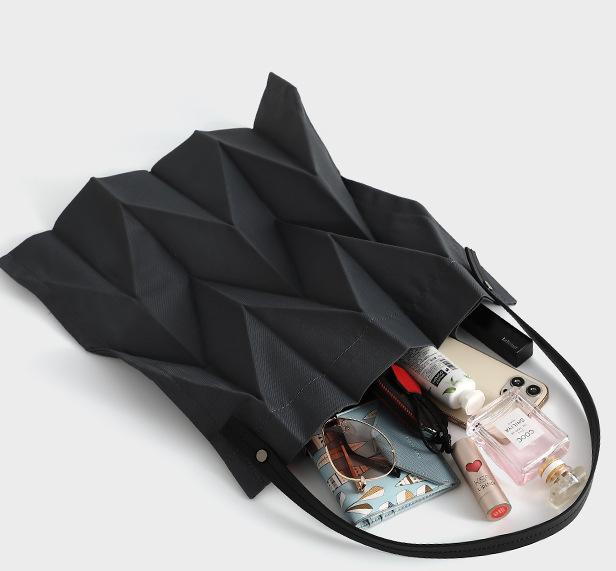 Origami Pleated Foldable Canvas Tote Bag - Grey - 2