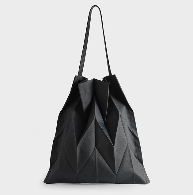 Origami Pleated Foldable Canvas Tote Bag - Grey - 3