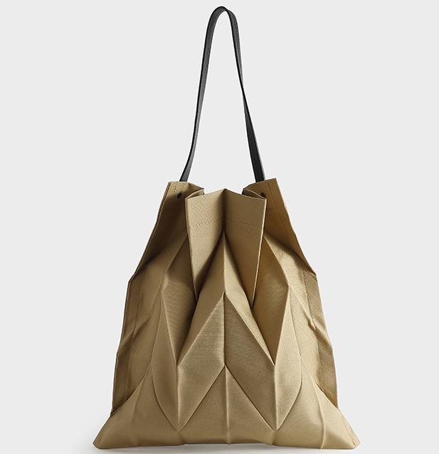 Origami Pleated Foldable Canvas Tote Bag - Khaki - 1