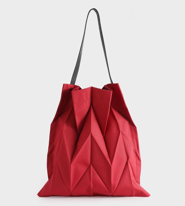 Origami Pleated Foldable Canvas Tote Bag - Red