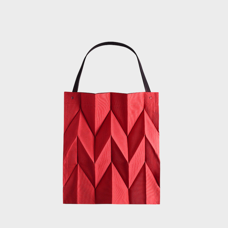 Origami Pleated Foldable Canvas Tote Bag - Red - 1