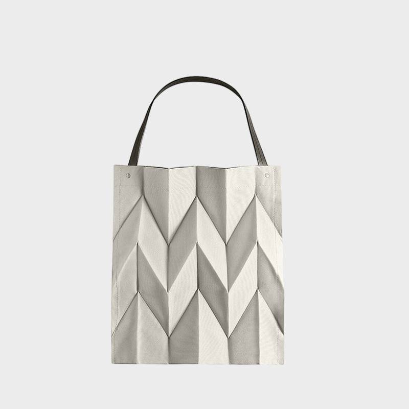 Origami Pleated Foldable Canvas Tote Bag - White