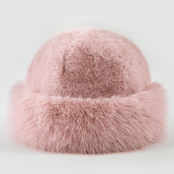 Plush Faux Fur Rolled Brim Hat - Pink