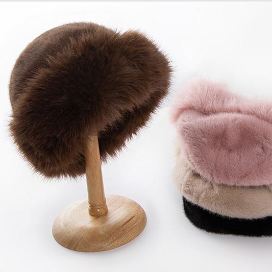 Plush Faux Fur Rolled Brim Hat - Pink - 2