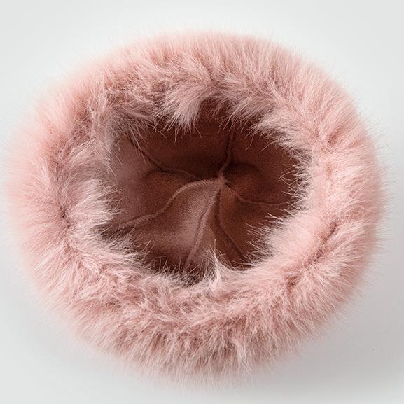 Plush Faux Fur Rolled Brim Hat - Pink - 4