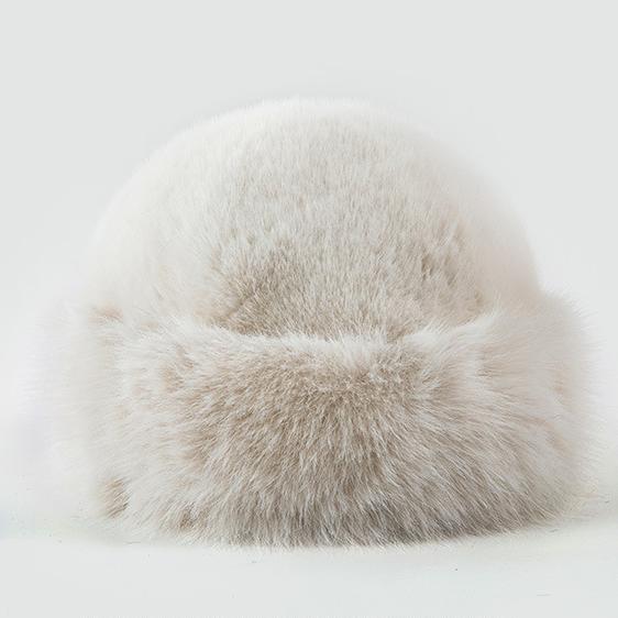 Plush Faux Fur Rolled Brim Hat - White