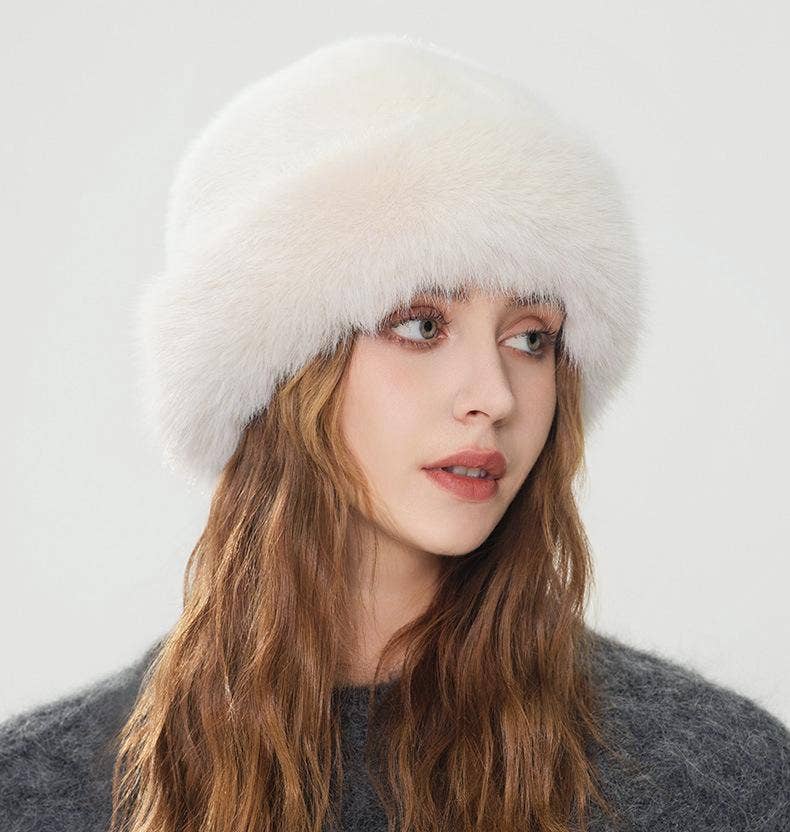 Plush Faux Fur Rolled Brim Hat
