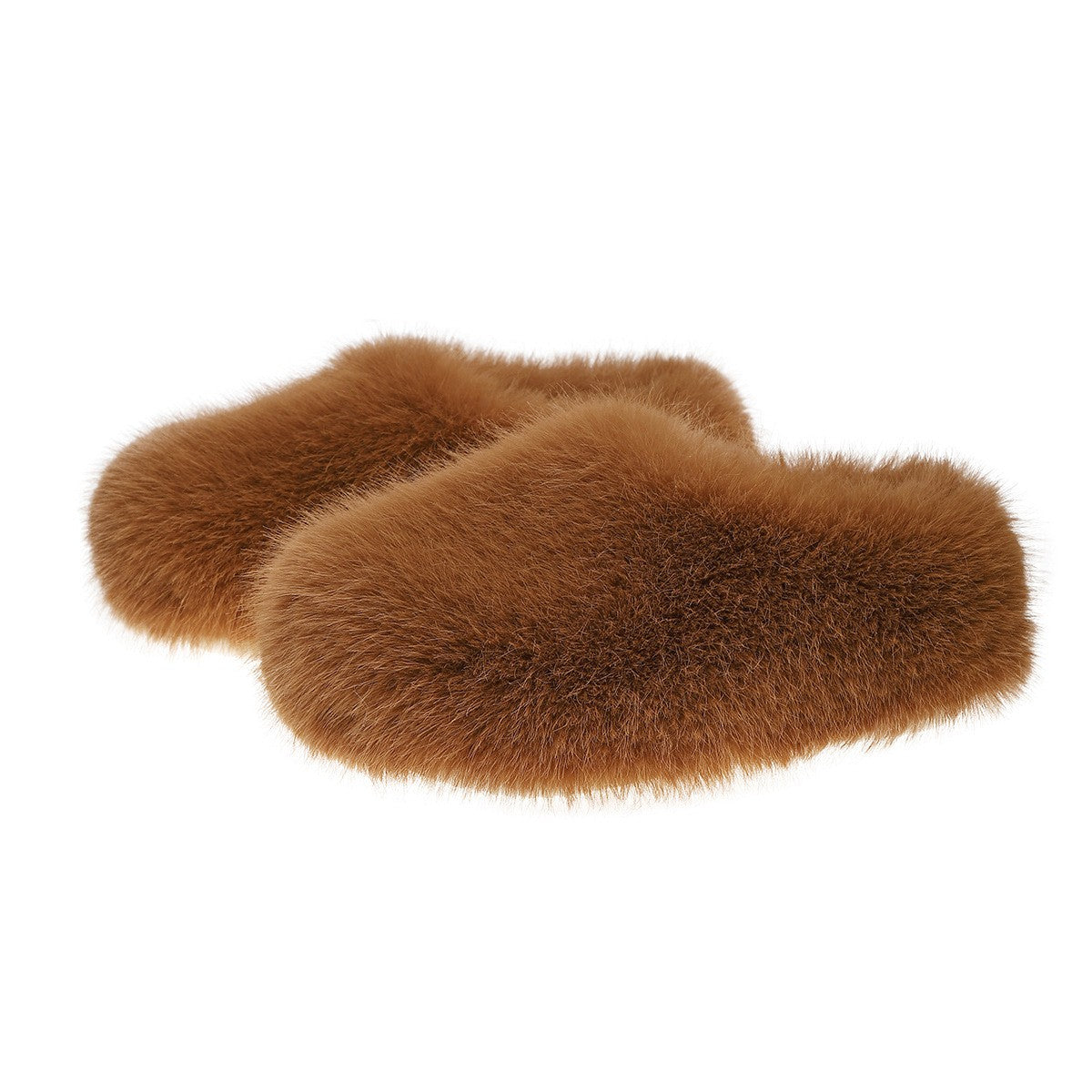 Fluffy Faux Fur Closed Toe Slippers - Brown