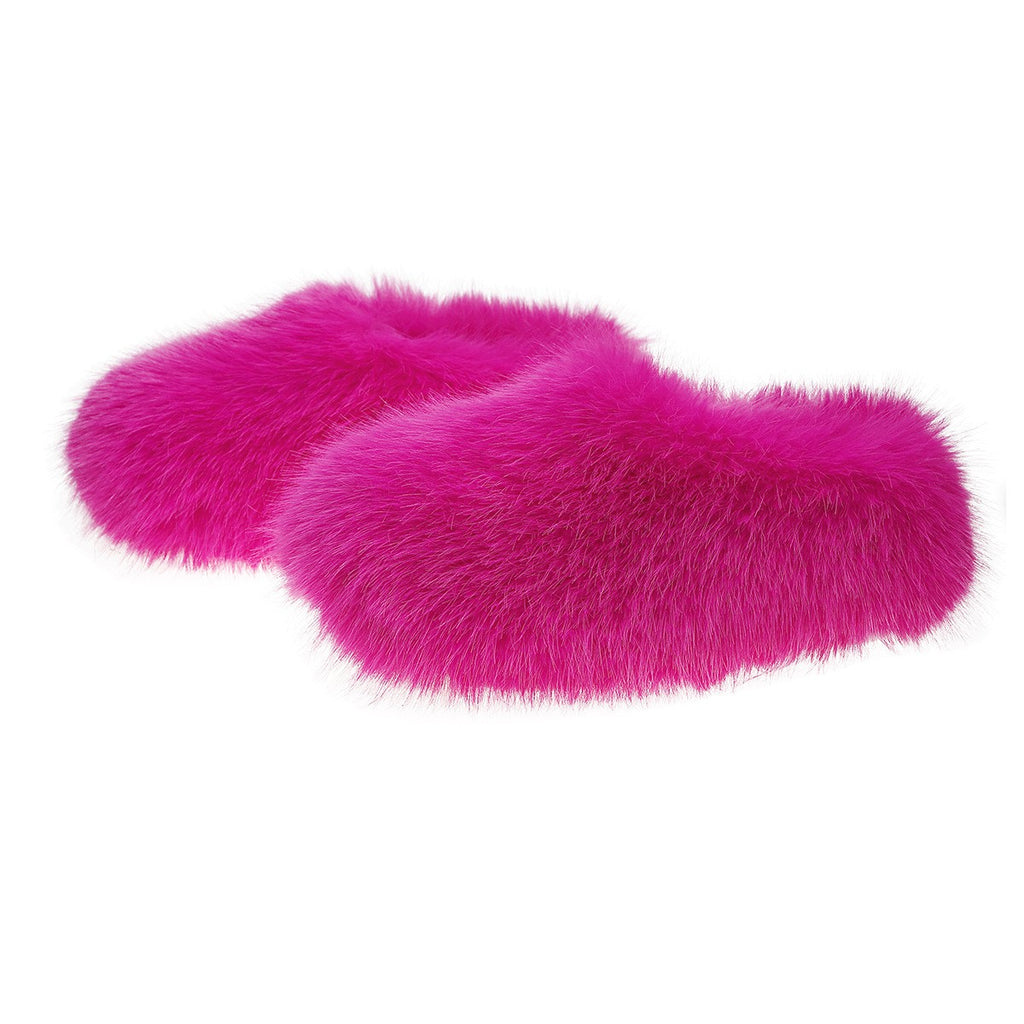 Fluffy Faux Fur Closed Toe Slippers - Hot Pink