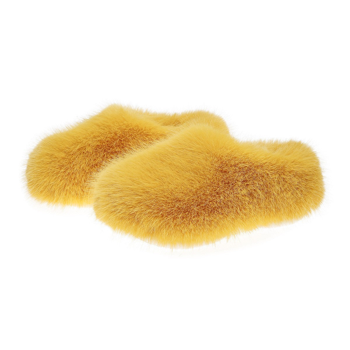 Fluffy Faux Fur Closed Toe Slippers - Mustard