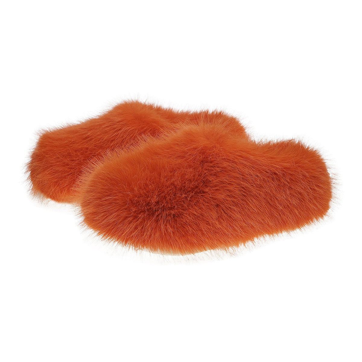 Fluffy Faux Fur Closed Toe Slippers - Orange