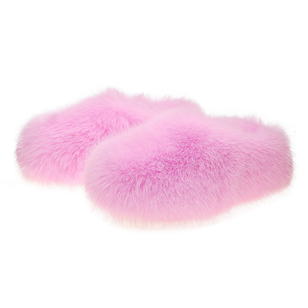 Fluffy Faux Fur Closed Toe Slippers - Pink