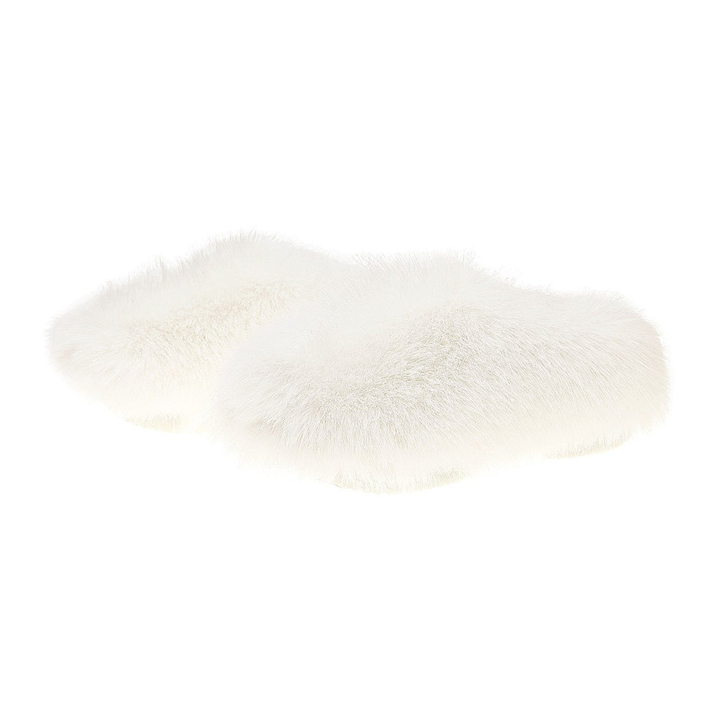 Fluffy Faux Fur Closed Toe Slippers - White