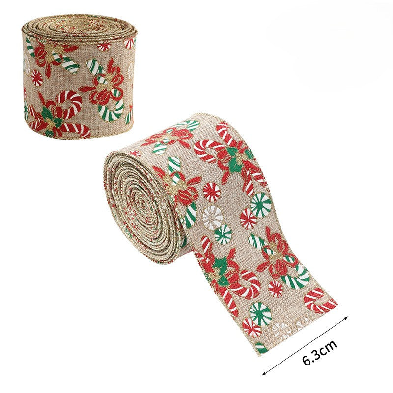 Christmas Burlap Ribbon Roll with Holiday Prints - Candy