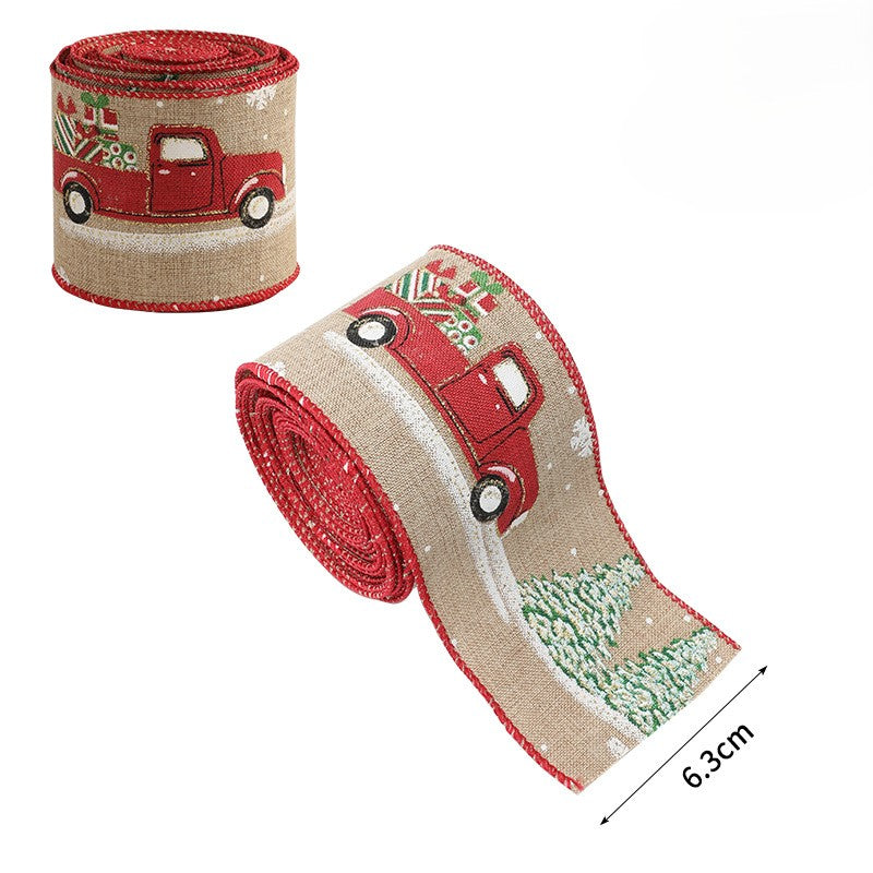 Christmas Burlap Ribbon Roll with Holiday Prints - Car
