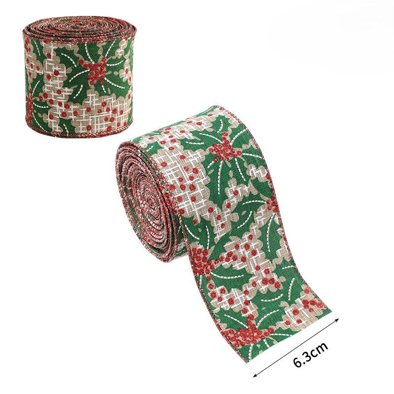 Christmas Burlap Ribbon Roll with Holiday Prints - Flower