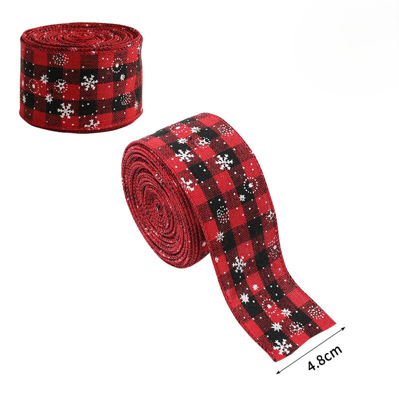 Christmas Burlap Ribbon Roll with Holiday Prints - Plaid