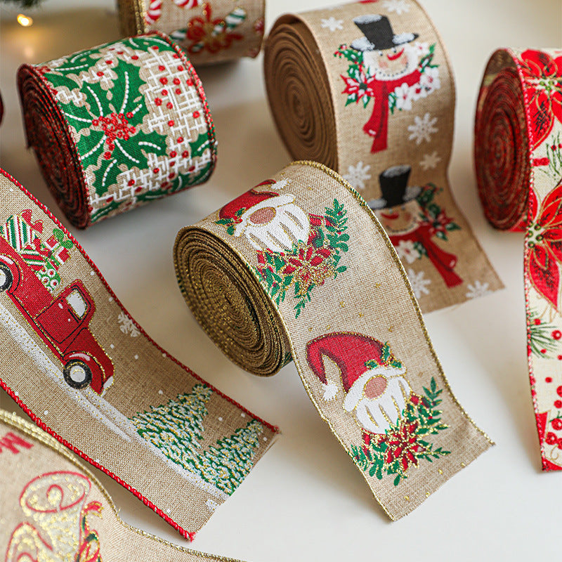 Christmas Burlap Ribbon Roll with Holiday Prints