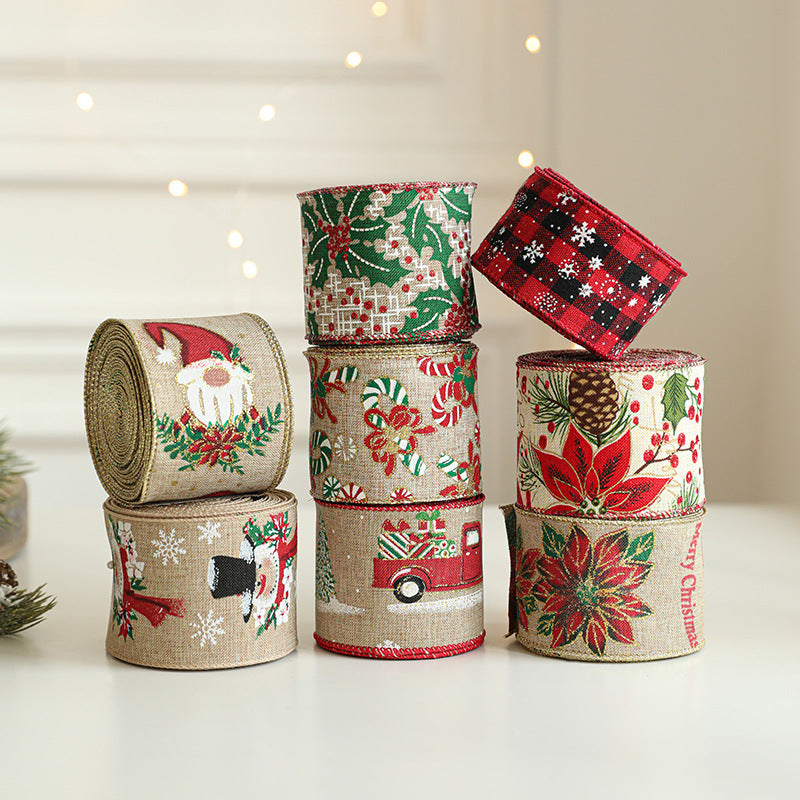 Christmas Burlap Ribbon Roll with Holiday Prints - view 1