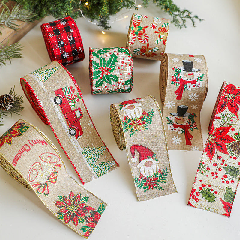 Christmas Burlap Ribbon Roll with Holiday Prints - view 2