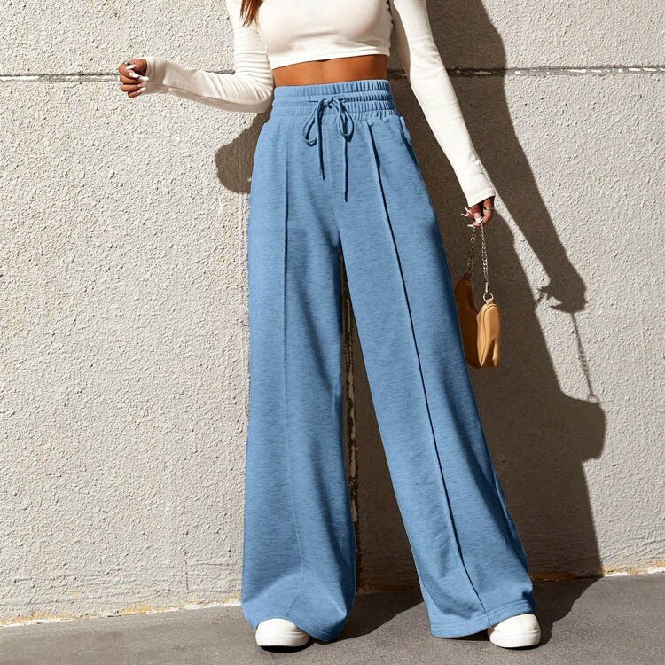 Pintuck Drawstring High Waist Wide Leg Sweatpants - Sky Blue