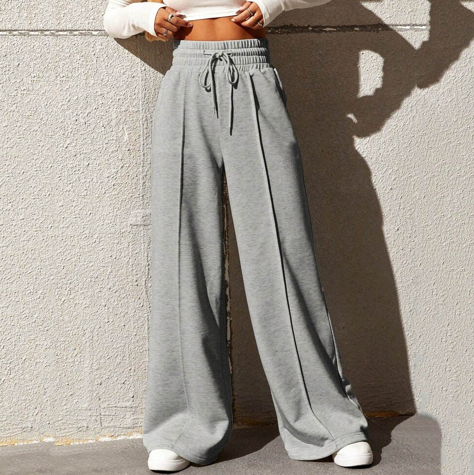 Pintuck Drawstring High Waist Wide Leg Sweatpants