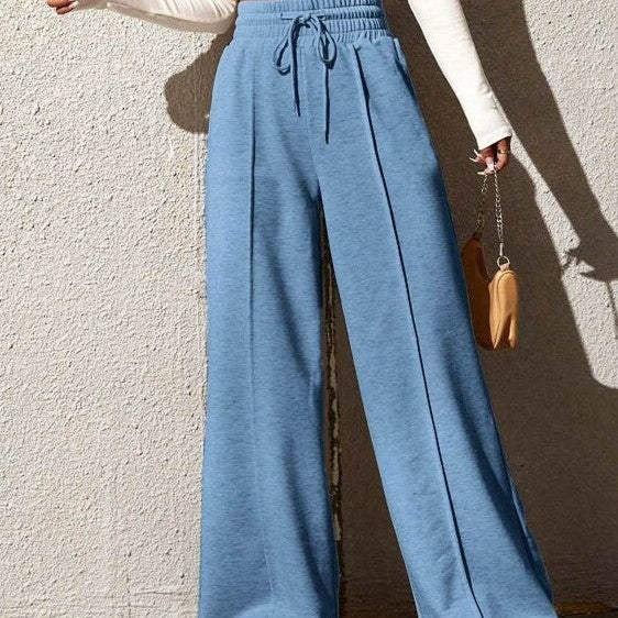 Pintuck Drawstring High Waist Wide Leg Sweatpants