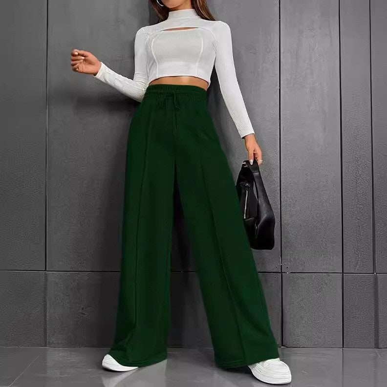 Pintuck Drawstring High Waist Wide Leg Sweatpants