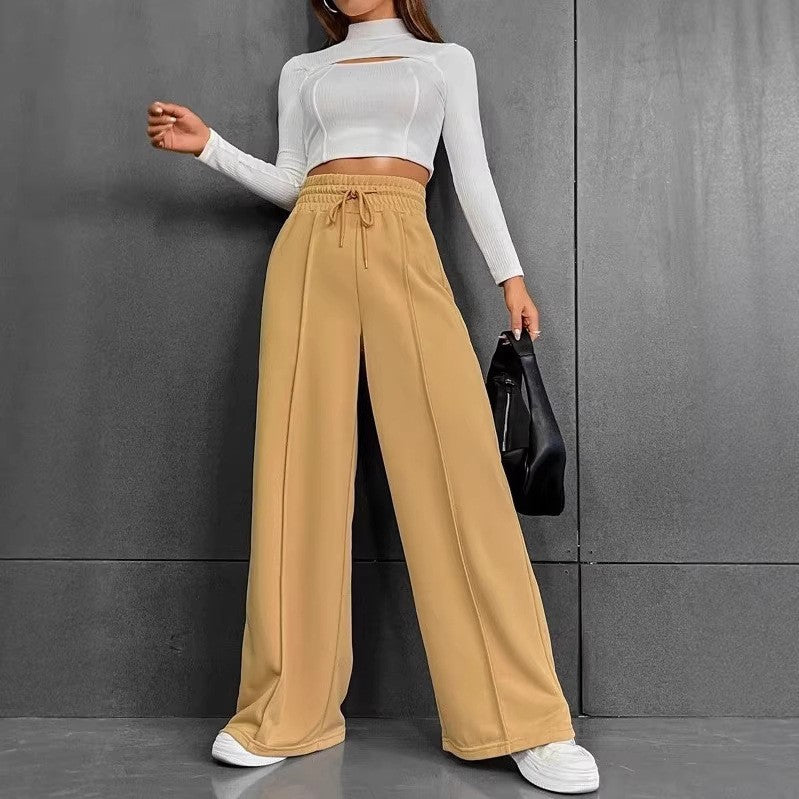 Pintuck Drawstring High Waist Wide Leg Sweatpants