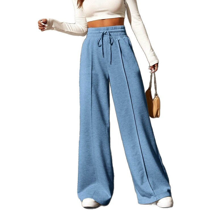 Pintuck Drawstring High Waist Wide Leg Sweatpants