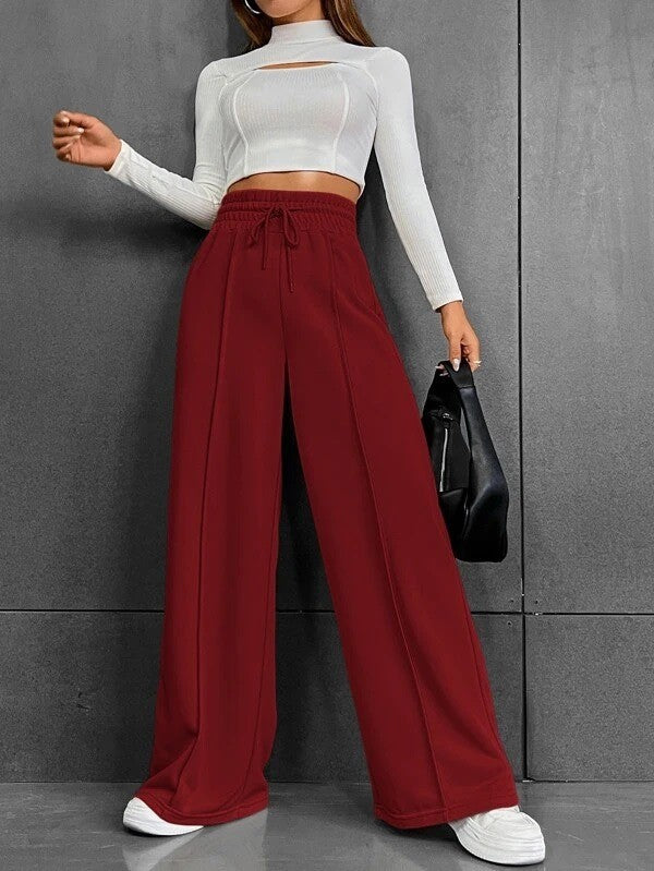 Pintuck Drawstring High Waist Wide Leg Sweatpants
