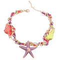 Enamel Starfish And Shell Beach Necklace - Purple