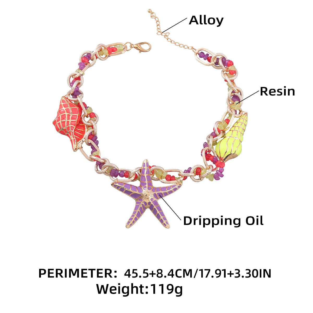Enamel Starfish And Shell Beach Necklace - Purple - 1