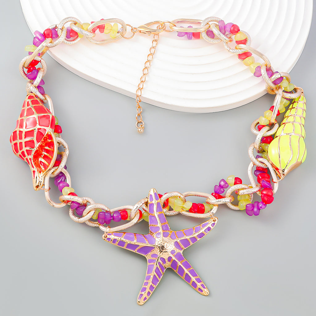 Enamel Starfish And Shell Beach Necklace - view 1