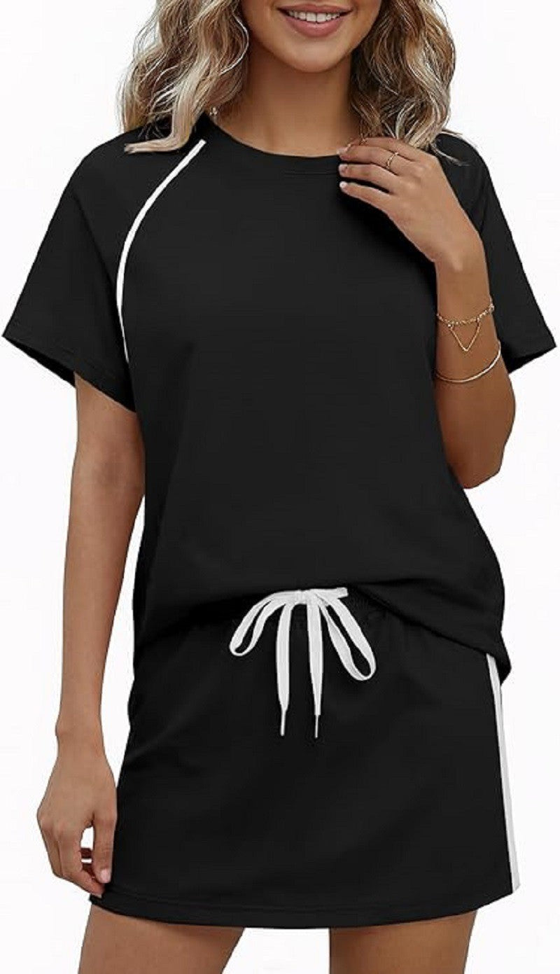 Raglan Tee and Drawstring Mini Skirt Athletic Set