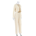 Ribbed Tie Front Top And Trouser Lounge Set - Apricot