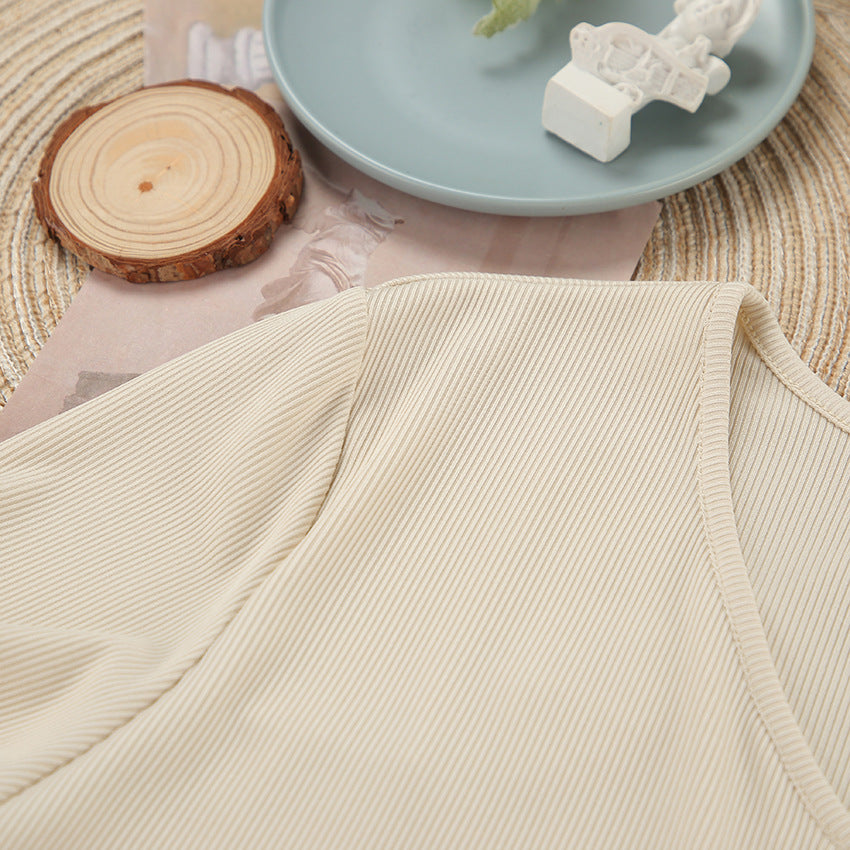 Ribbed Tie Front Top And Trouser Lounge Set - Apricot - 3