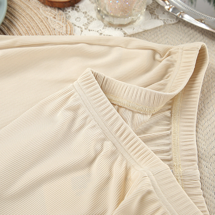 Ribbed Tie Front Top And Trouser Lounge Set - Apricot - 6
