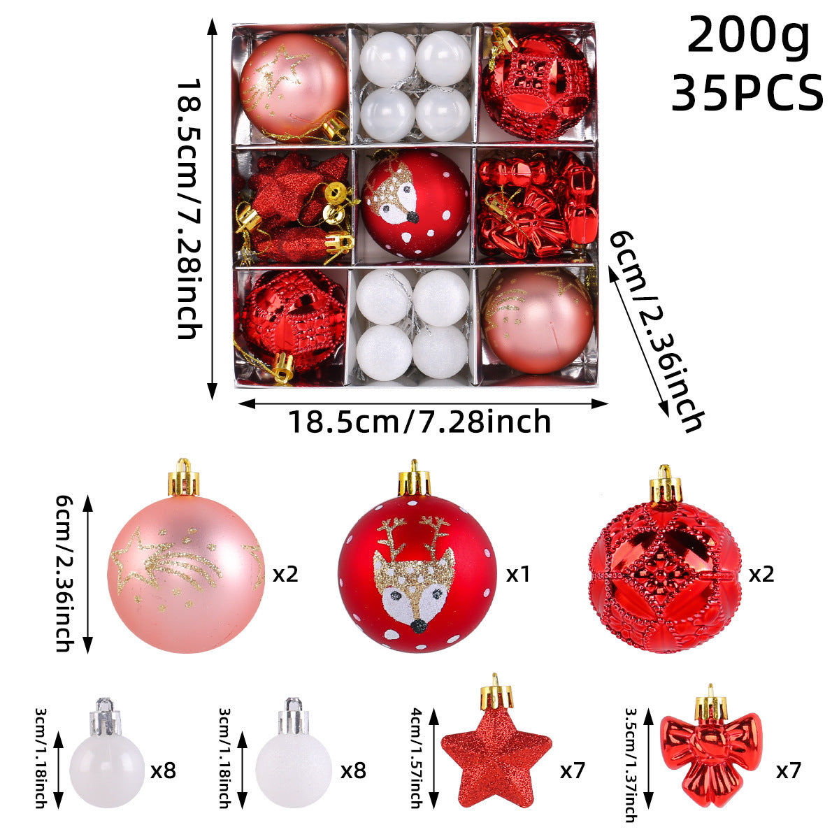 Christmas Ball Ornament Set with Stars and Bows - NO-1