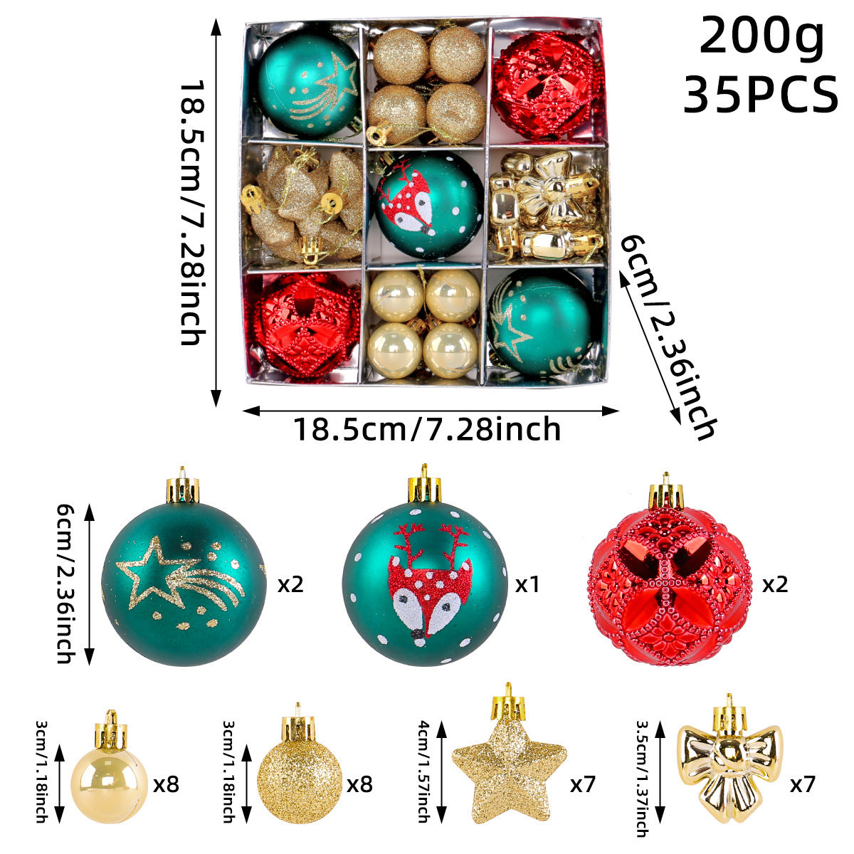 Christmas Ball Ornament Set with Stars and Bows - NO-3