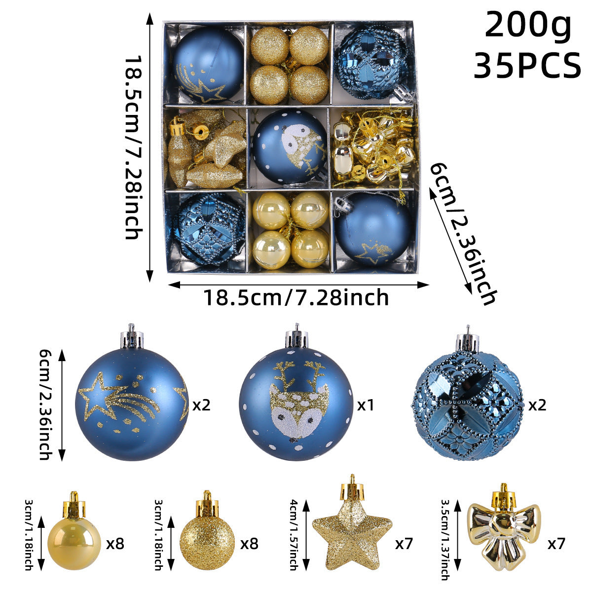 Christmas Ball Ornament Set with Stars and Bows - NO-7